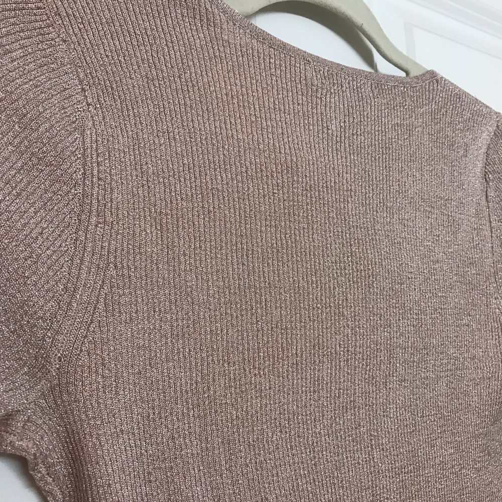 August Silk Ribbed Lurex V-Neck Sweater with Jewelled Beaded Neckline - Picture 7 of 7